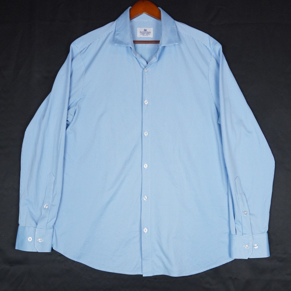 Mizzen+Main Button Down Mens X Large Blue Gingham Performance Trim Fit Shirt